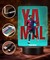 Lamine Yamal FC Barcelona 3D LED-Nachtlampe, personalisiert mit Namen