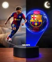 Lampka Nocna LED 3D Lamine Yamal FC Barcelona Piłka Nożna z Imieniem