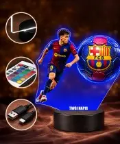 Lampka Nocna LED 3D Pedri Piłka Nożna FC Barcelona z Imieniem