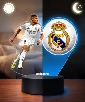 Kylian Mbappe Real Madrid Fußballspieler 3D LED-Nachtlicht mit Namensaufdruck