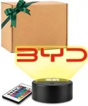 Lampka LED 3D BYD Logo Personalizowana z Imieniem Napisem RGB Pilot Prezent dla Kierowcy