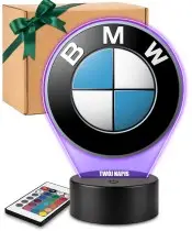 Lampka LED 3D BMW Logo Personalizowana z Imieniem Napisem RGB Pilot Prezent dla Kierowcy