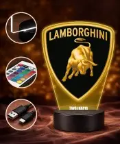 3D Lamborghini Logo LED Lamp Personalized with Name and Inscription RGB Remote Control Gift