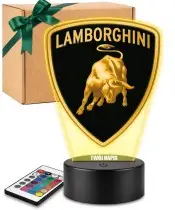3D-Lamborghini-Logo-LED-Lampe, personalisiert mit Name und Inschrift, RGB-Fernbedienung, Geschenk