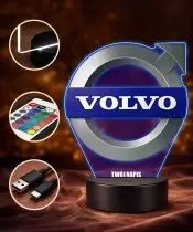 Lampka LED 3D Volvo Logo Personalizowana z Imieniem Napisem RGB Pilot Prezent dla Kierowcy