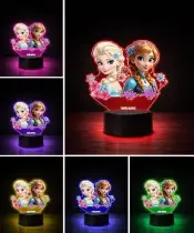Die Eiskönigin Elsa Anna LED 3D Lampe mit personalisiertem Namen – Geschenk für Mädchen