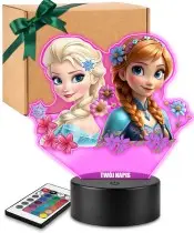 Die Eiskönigin Elsa Anna LED 3D Lampe mit personalisiertem Namen – Geschenk für Mädchen