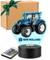 3D-Plexido-LED-Lampe mit New Holland T7 SWB-Traktoraufdruck