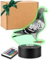 3D-Plexido-LED-Lampe mit Aufdruck „Tiere, Vögel, Tauben“.