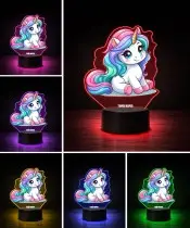 3D-Plexido-LED-Lampe mit kleinem Einhorn-Aufdruck