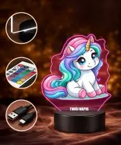 3D-Plexido-LED-Lampe mit kleinem Einhorn-Aufdruck