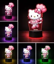 3D Plexido LED Lamp with Hello Kitty Print Heart Balloons