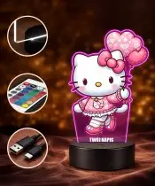 3D Plexido LED Lamp with Hello Kitty Print Heart Balloons