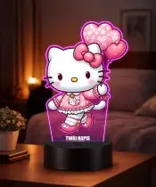 3D-Plexido-LED-Lampe mit Herzballons mit Hello Kitty-Aufdruck