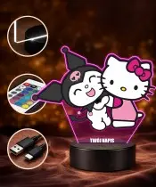 3D-Plexido-LED-Lampe mit Hello Kitty- und Kuromi-Aufdruck