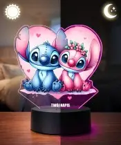 3D-LED-Lampe Plexido mit UV-Druck Lilo und Stitch und Engelherz