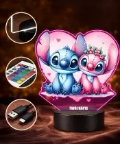 3D-LED-Lampe Plexido mit UV-Druck Lilo und Stitch und Engelherz