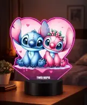 3D-LED-Lampe Plexido mit UV-Druck Lilo und Stitch und Engelherz