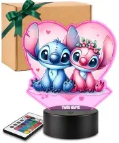 3D-LED-Lampe Plexido mit UV-Druck Lilo und Stitch und Engelherz