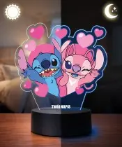 3D Plexido LED Lamp with Stitch and Angel Fairy Tale Print