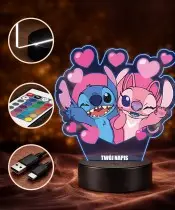 Lampka LED 3D Plexido z Nadrukiem Bajka Lilo i Stich Angel Zakochani