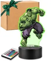 3D LED Plexido Lamp with Marvel Hulk Print