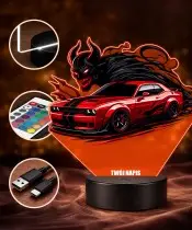 Lampka LED 3D z Nadrukiem UV Samochód Dodge Challenger SRT Demon