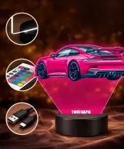 Lampka LED 3D z Nadrukiem UV Samochód Porsche 911 GT3