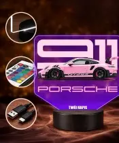 Lampka LED 3D z Nadrukiem UV Samochód Porsche 911 GT3 RS z Napisami