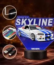 Lampka LED 3D z Nadrukiem UV Samochód Nissan Skyline GT-R R34 z Napisami