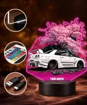Lampka LED 3D z Nadrukiem UV Samochód Nissan Skyline GT-R R34 Sakura