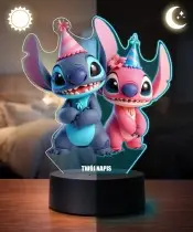 Lampka Nocna LED 3D Stitch i Angel Urodzinowa z Imieniem