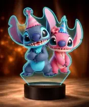 Stitch und Angel Geburtstag 3D LED Nachtlicht mit Namen