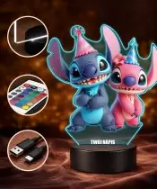 Stitch und Angel Geburtstag 3D LED Nachtlicht mit Namen