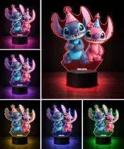 Stitch und Angel Geburtstag 3D LED Nachtlicht mit Namen