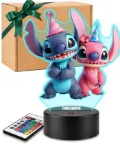 Stitch and Angel Birthday 3D LED Night Light with Name