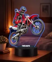 Motocross Rider 3D LED Night Light with Name