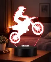 Lampka Nocna LED 3D Motocross Sylwetka z Imieniem