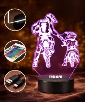 Motocross Rider with Child 3D LED Night Light with Name