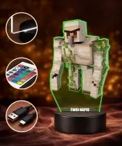 Lampka Nocna LED 3D Minecraft Golem z Imieniem