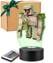 Lampka Nocna LED 3D Minecraft Golem z Imieniem