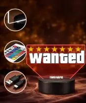 Lampka Nocna LED 3D Gra Wanted z Imieniem