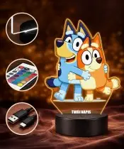 Lampka Nocna LED 3D Bluey i Bingo z Imieniem