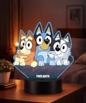 Bluey Bingo und Muffin 3D LED Nachtlicht mit Namen