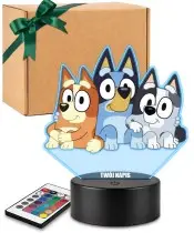 Bluey Bingo and Muffin 3D LED Night Light with Name