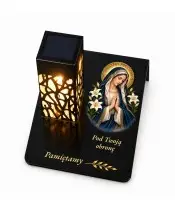 Gięty Maryja w granatowym welonie — detal nadruku