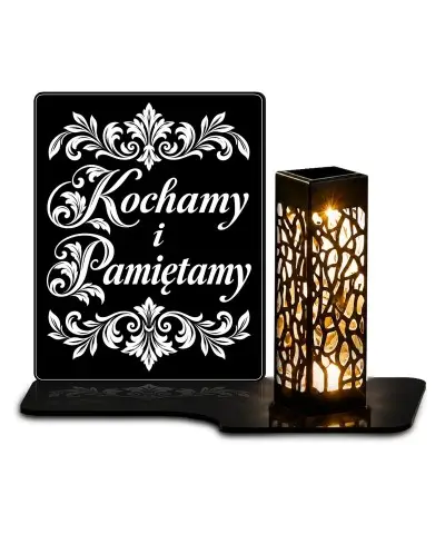 Duży znicz solarny LED XL z grawerem — Kochamy i Pamiętamy — białe tło