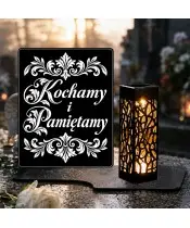 Duży znicz solarny LED XL z grawerem — Kochamy i Pamiętamy — na nagrobku w dzień