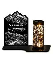Duży znicz solarny LED XL z grawerem — Górski szlak — białe tło