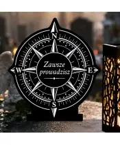 Duży znicz solarny LED XL z grawerem — Kompas — zbliżenie